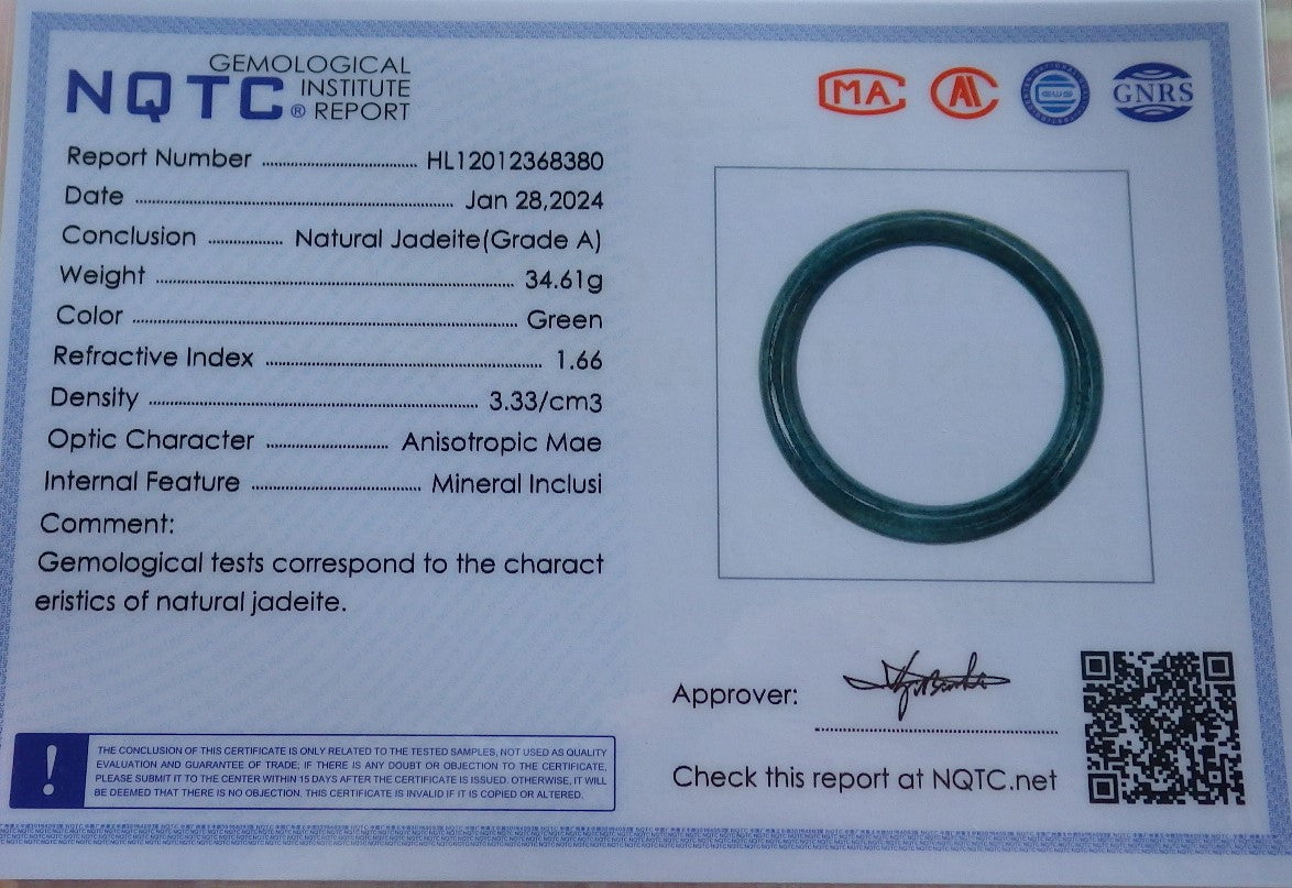 Certified Green Burma 100% Natural A JADE Jadeite Circle Bangle Bracelet 56 mm 手镯 650496 TN