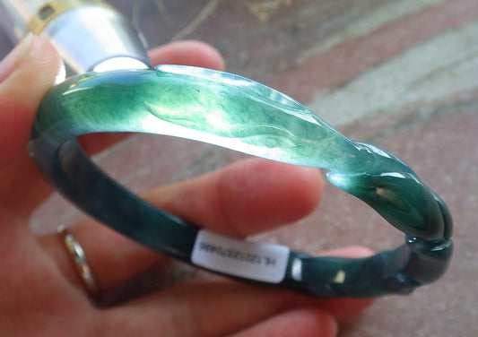 Certified Icy Green Burma 100% Natural A JADE Jadeite  Fox Bangle Bracelet 61 mm 手镯 650505 TN