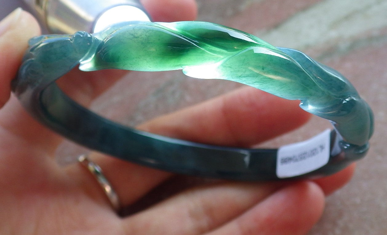 Certified Icy Green Burma 100% Natural A JADE Jadeite  Fox Bangle Bracelet 61 mm 手镯 650505 TN