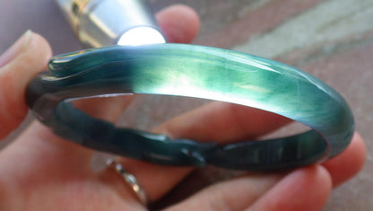 Certified Icy Green Burma 100% Natural A JADE Jadeite  Fox Bangle Bracelet 61 mm 手镯 650505 TN
