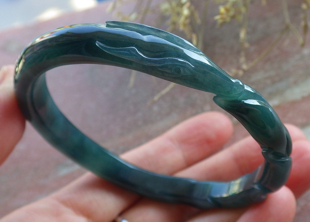 Certified Icy Green Burma 100% Natural A JADE Jadeite  Fox Bangle Bracelet 61 mm 手镯 650505 TN