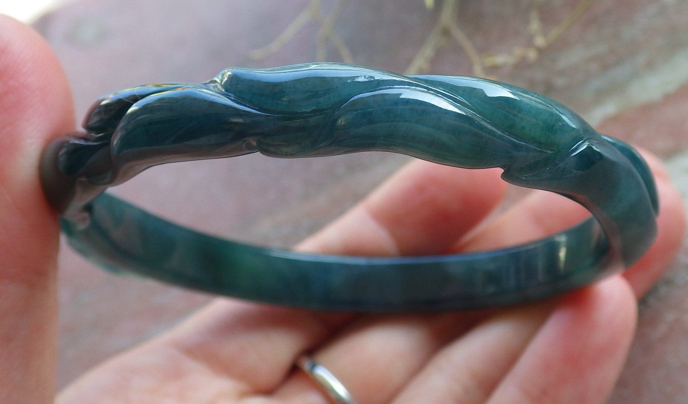 Certified Icy Green Burma 100% Natural A JADE Jadeite  Fox Bangle Bracelet 61 mm 手镯 650505 TN