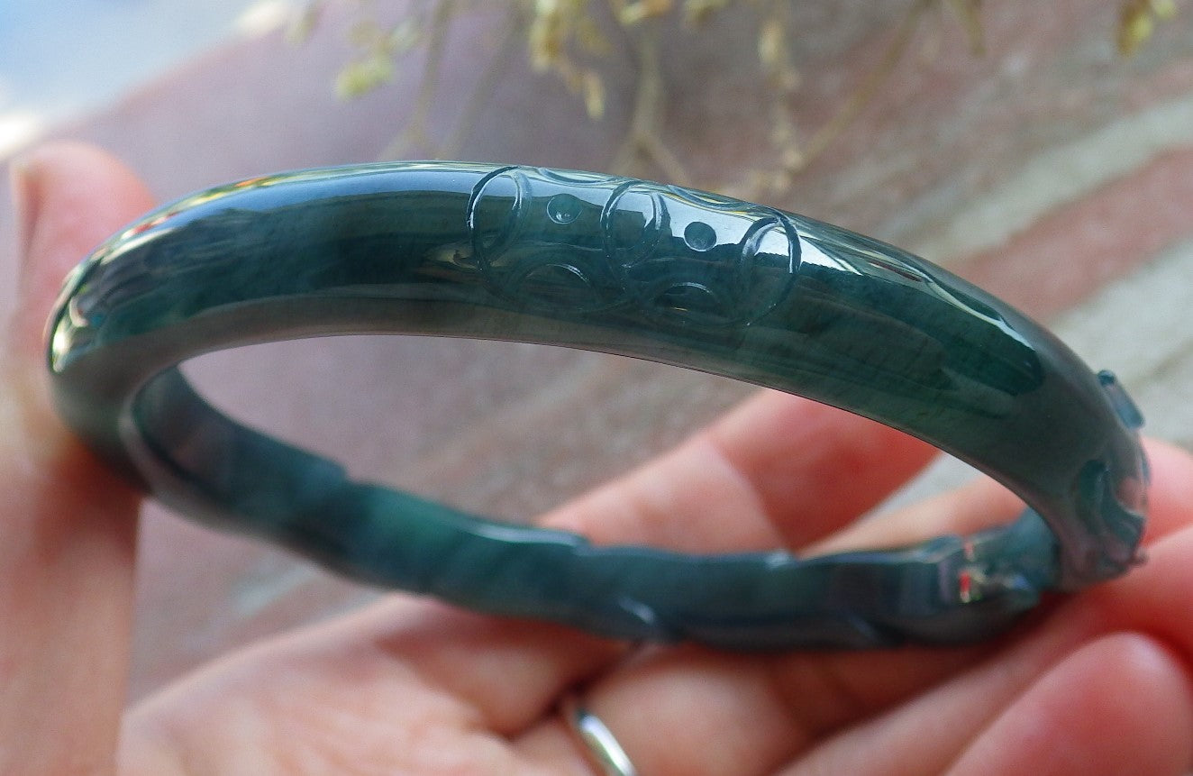 Certified Icy Green Burma 100% Natural A JADE Jadeite  Fox Bangle Bracelet 61 mm 手镯 650505 TN