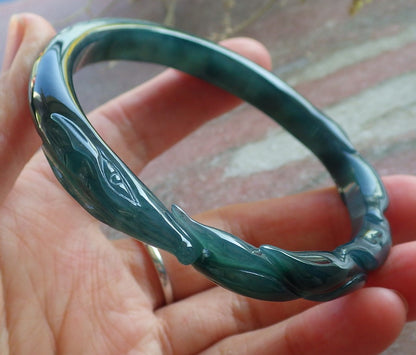 Certified Icy Green Burma 100% Natural A JADE Jadeite  Fox Bangle Bracelet 61 mm 手镯 650505 TN