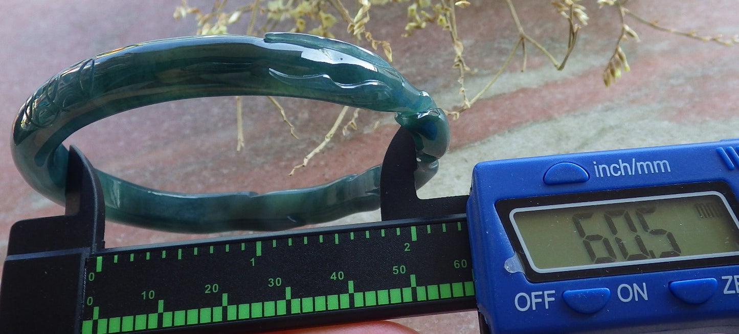 Certified Icy Green Burma 100% Natural A JADE Jadeite  Fox Bangle Bracelet 61 mm 手镯 650505 TN