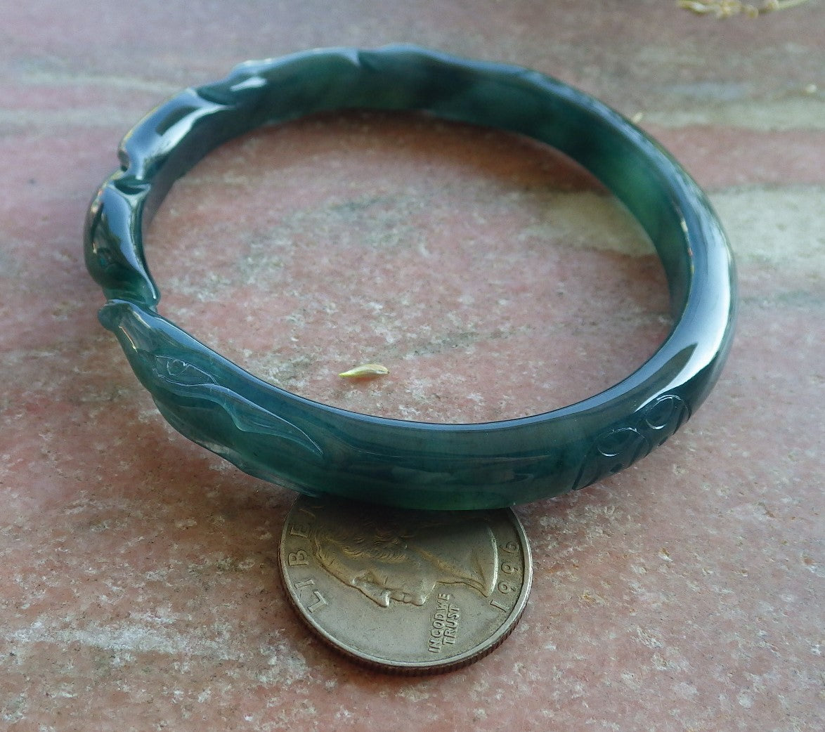 Certified Icy Green Burma 100% Natural A JADE Jadeite  Fox Bangle Bracelet 61 mm 手镯 650505 TN