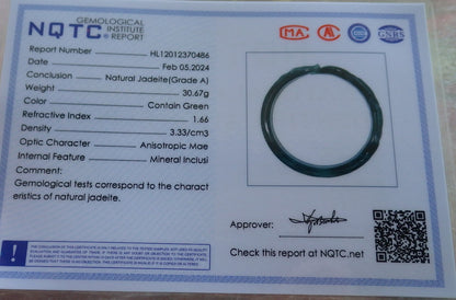 Certified Icy Green Burma 100% Natural A JADE Jadeite  Fox Bangle Bracelet 61 mm 手镯 650505 TN