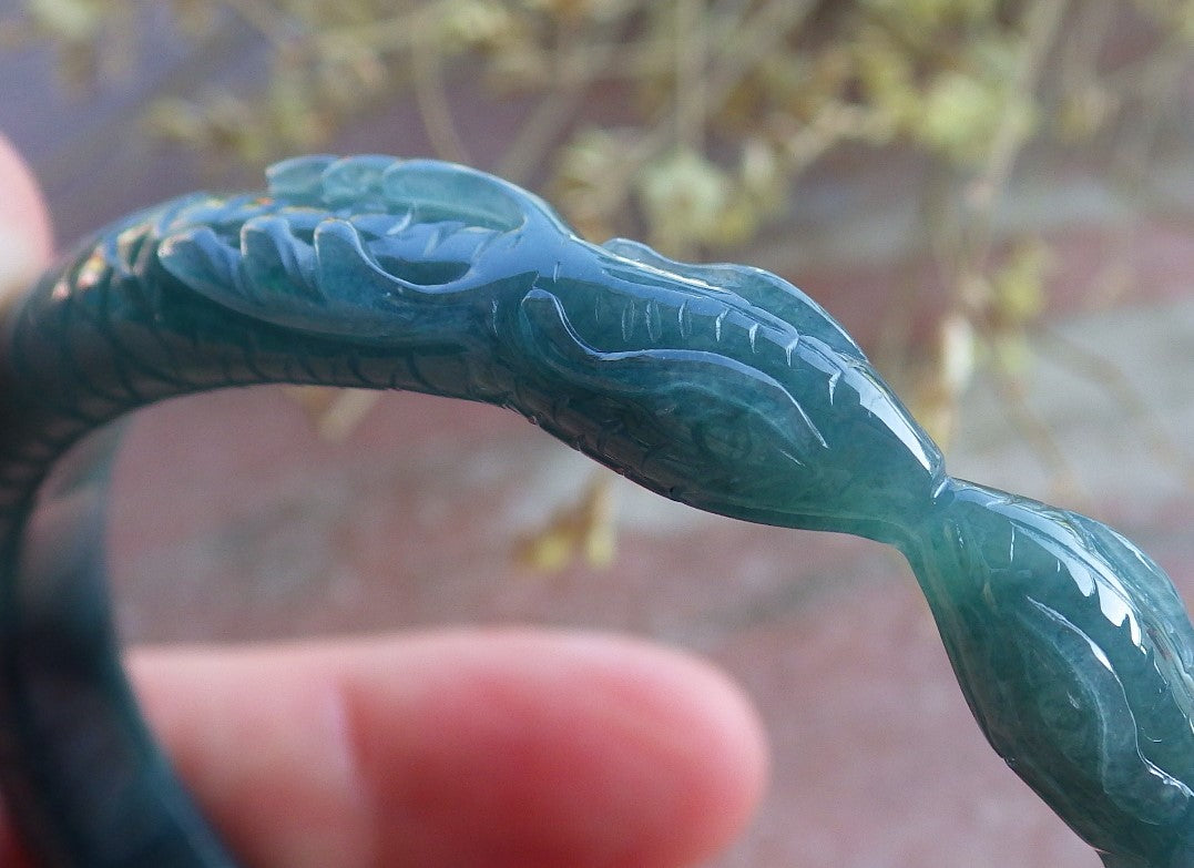 Certified Icy Green Burma 100% Natural A JADE Jadeite Snake Bangle Bracelet 56 mm 手镯 650547 TN