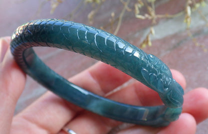 Certified Icy Green Burma 100% Natural A JADE Jadeite Snake Bangle Bracelet 56 mm 手镯 650547 TN