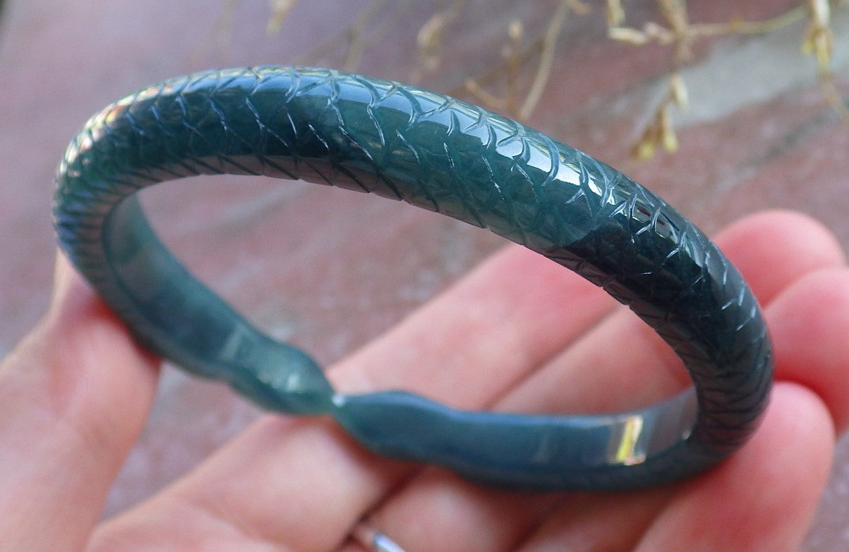 Certified Icy Green Burma 100% Natural A JADE Jadeite Snake Bangle Bracelet 56 mm 手镯 650547 TN