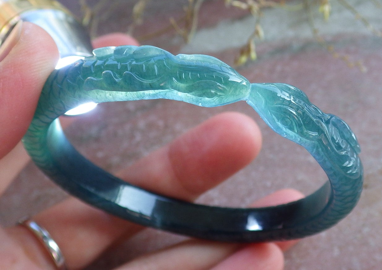 Certified Icy Green Burma 100% Natural A JADE Jadeite Snake Bangle Bracelet 56 mm 手镯 650547 TN