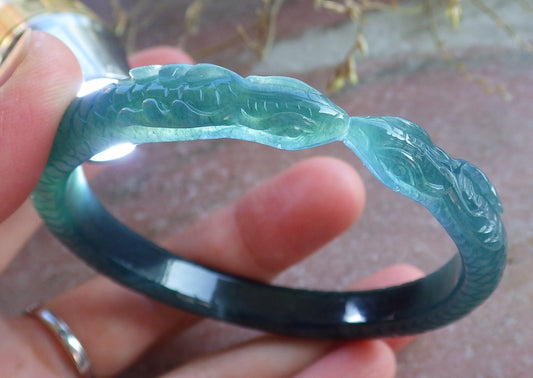 Certified Icy Green Burma 100% Natural A JADE Jadeite Snake Bangle Bracelet 56 mm 手镯 650547 TN