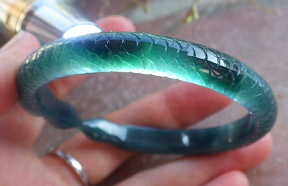 Certified Icy Green Burma 100% Natural A JADE Jadeite Snake Bangle Bracelet 56 mm 手镯 650547 TN