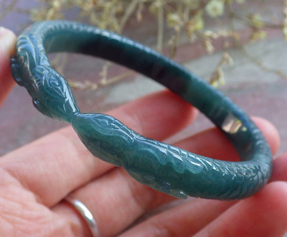 Certified Icy Green Burma 100% Natural A JADE Jadeite Snake Bangle Bracelet 56 mm 手镯 650547 TN