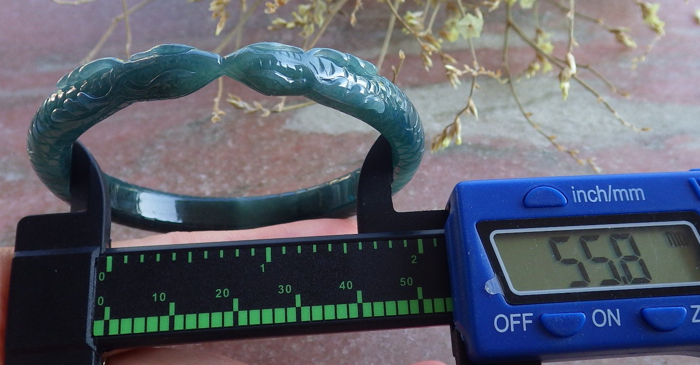 Certified Icy Green Burma 100% Natural A JADE Jadeite Snake Bangle Bracelet 56 mm 手镯 650547 TN