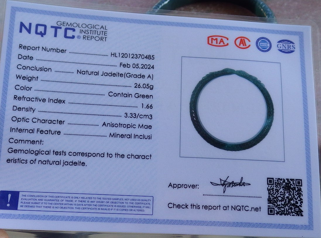 Certified Icy Green Burma 100% Natural A JADE Jadeite Snake Bangle Bracelet 56 mm 手镯 650547 TN