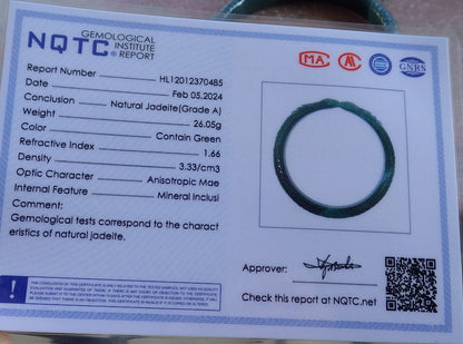 Certified Icy Green Burma 100% Natural A JADE Jadeite Snake Bangle Bracelet 56 mm 手镯 650547 TN