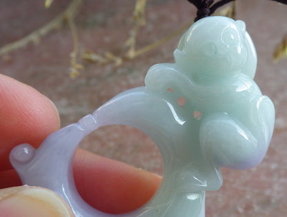 Certified Lavender Green Burma 100% Natural A Jade jadeite Pendant Rabbit Monkey Flower Coin Necklace 兔子 650559 TN