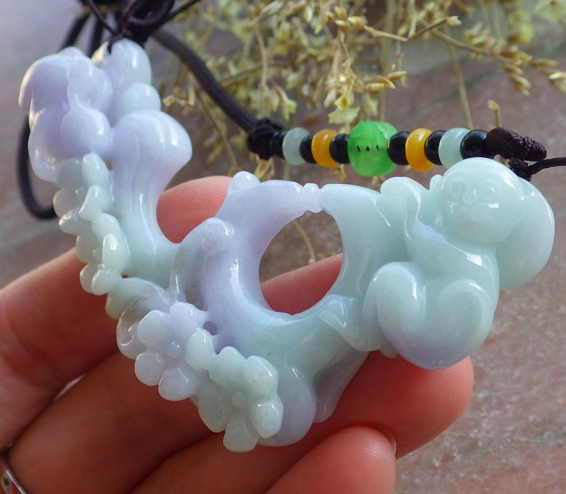 Certified Lavender Green Burma 100% Natural A Jade jadeite Pendant Rabbit Monkey Flower Coin Necklace 兔子 650559 TN
