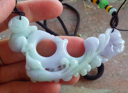 Certified Lavender Green Burma 100% Natural A Jade jadeite Pendant Rabbit Monkey Flower Coin Necklace 兔子 650559 TN