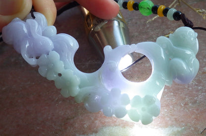 Certified Lavender Green Burma 100% Natural A Jade jadeite Pendant Rabbit Monkey Flower Coin Necklace 兔子 650559 TN