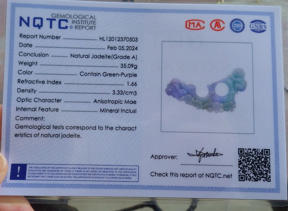 Certified Lavender Green Burma 100% Natural A Jade jadeite Pendant Rabbit Monkey Flower Coin Necklace 兔子 650559 TN