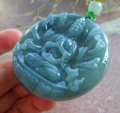 Certified Icy Green Pale Lavender Burma 100% Natural A Jade jadeite Pendant 1000 Hand Guanyin Kwan Yin Lotus Flower Necklace 观音 650569 TN