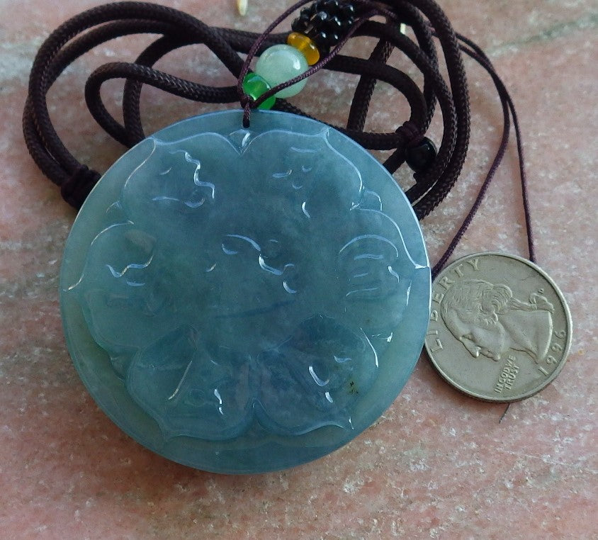 Certified Icy Green Pale Lavender Burma 100% Natural A Jade jadeite Pendant 1000 Hand Guanyin Kwan Yin Lotus Flower Necklace 观音 650569 TN