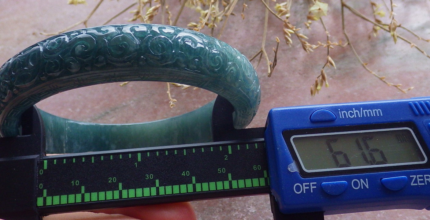 Certified Icy Green Burma 100% Natural A JADE Jadeite Coin Ruyi Longevity Bangle Bracelet 62 mm 手镯 650588 TN