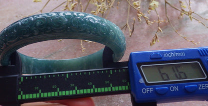 Certified Icy Green Burma 100% Natural A JADE Jadeite Coin Ruyi Longevity Bangle Bracelet 62 mm 手镯 650588 TN