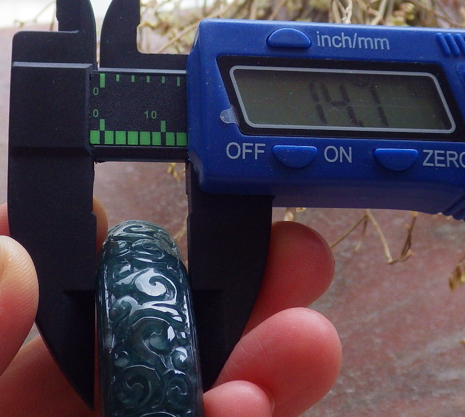 Certified Icy Green Burma 100% Natural A JADE Jadeite Coin Ruyi Longevity Bangle Bracelet 62 mm 手镯 650588 TN