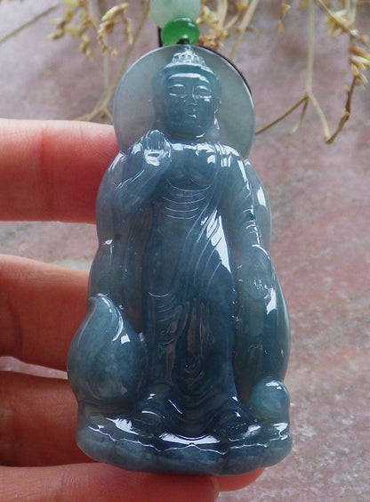 Certified Icy Green Burma 100% Natural A Jade jadeite pendant Sakyamuni Buddha God Necklace 释迦牟尼 650599 TN