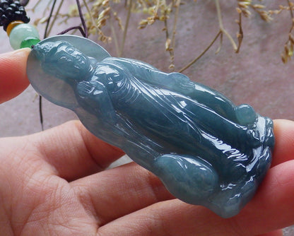 Certified Icy Green Burma 100% Natural A Jade jadeite pendant Sakyamuni Buddha God Necklace 释迦牟尼 650599 TN