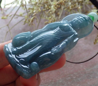 Certified Icy Green Burma 100% Natural A Jade jadeite pendant Sakyamuni Buddha God Necklace 释迦牟尼 650599 TN