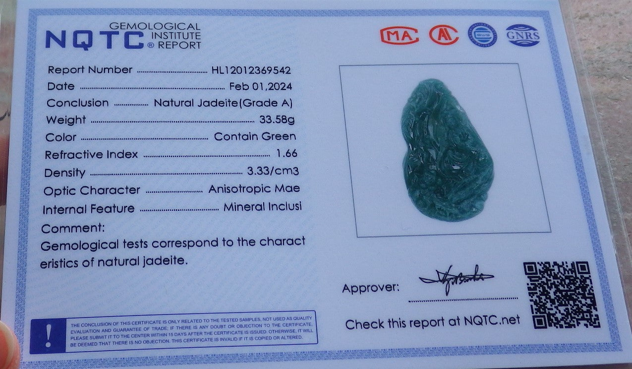 Certified Icy Green Burma 100% Natural A Jade jadeite Pendant  Guanyin Kwan Yin Dragon Phoenix Lotus Flower 龙凤 650635 TN