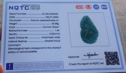 Certified Icy Green Burma 100% Natural A Jade jadeite Pendant  Guanyin Kwan Yin Dragon Phoenix Lotus Flower 龙凤 650635 TN