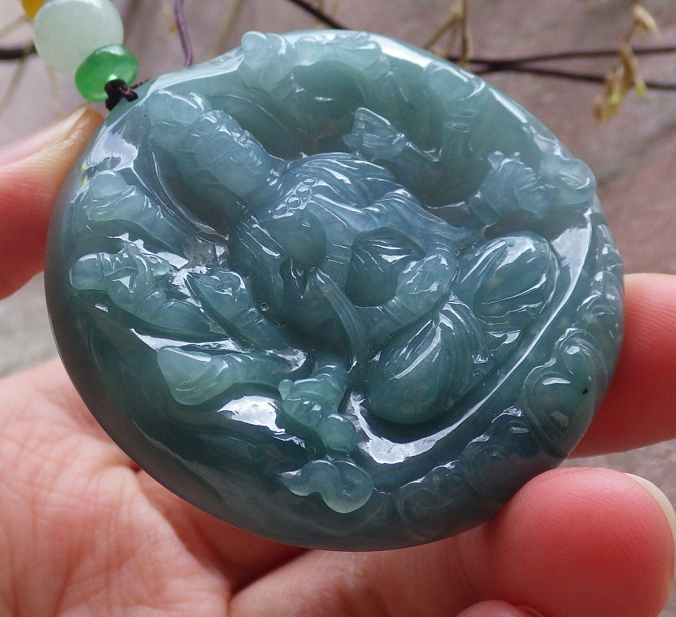 Certified Icy Green Pale Lavender Burma 100% Natural A Jade jadeite Pendant 1000 Hand Guanyin Kwan Yin Lotus Flower Necklace 观音 650653 TN