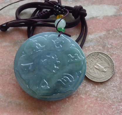 Certified Icy Green Pale Lavender Burma 100% Natural A Jade jadeite Pendant 1000 Hand Guanyin Kwan Yin Lotus Flower Necklace 观音 650653 TN