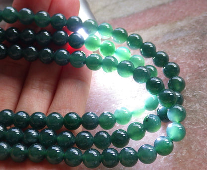 Certified Icy Green Burma 100% Natural A JADE Jadeite Bead Beads Necklace 27 inches 项链 650685 TN