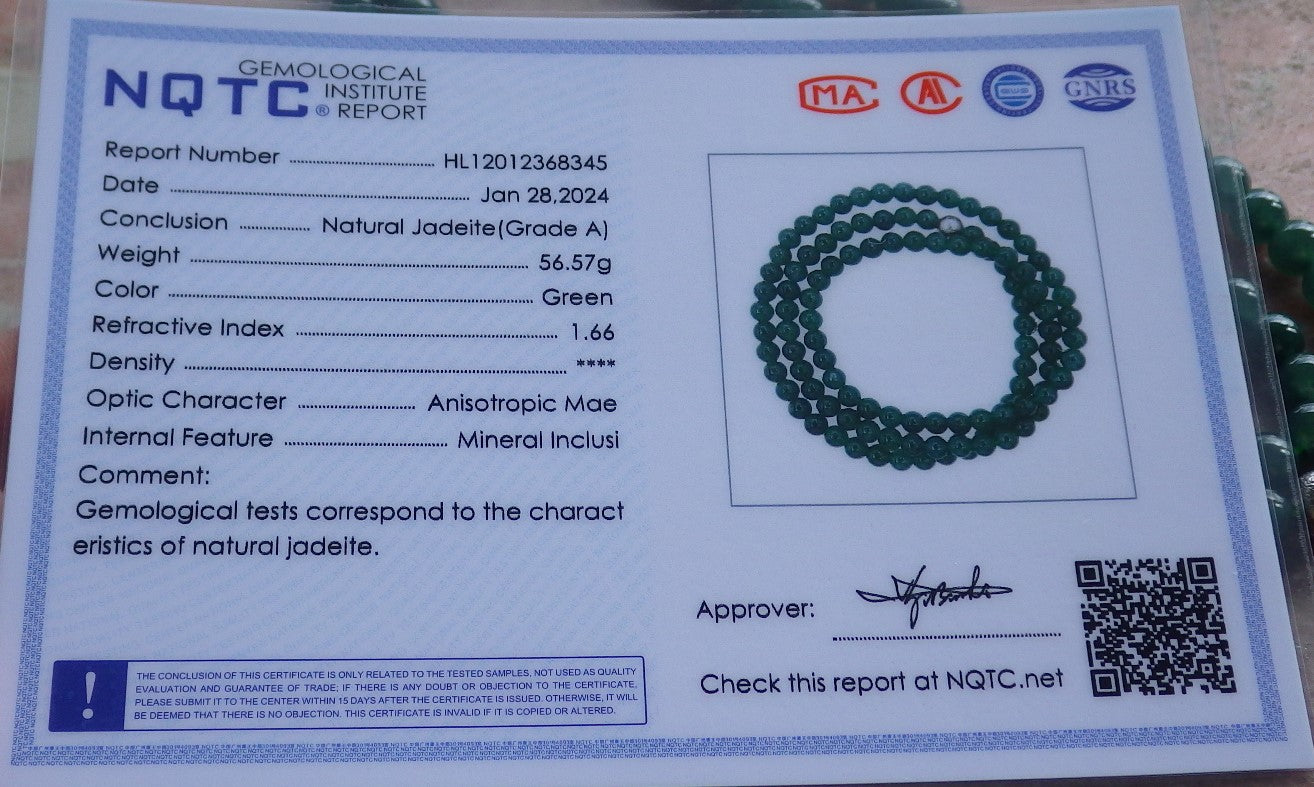 Certified Icy Green Burma 100% Natural A JADE Jadeite Bead Beads Necklace 27 inches 项链 650685 TN