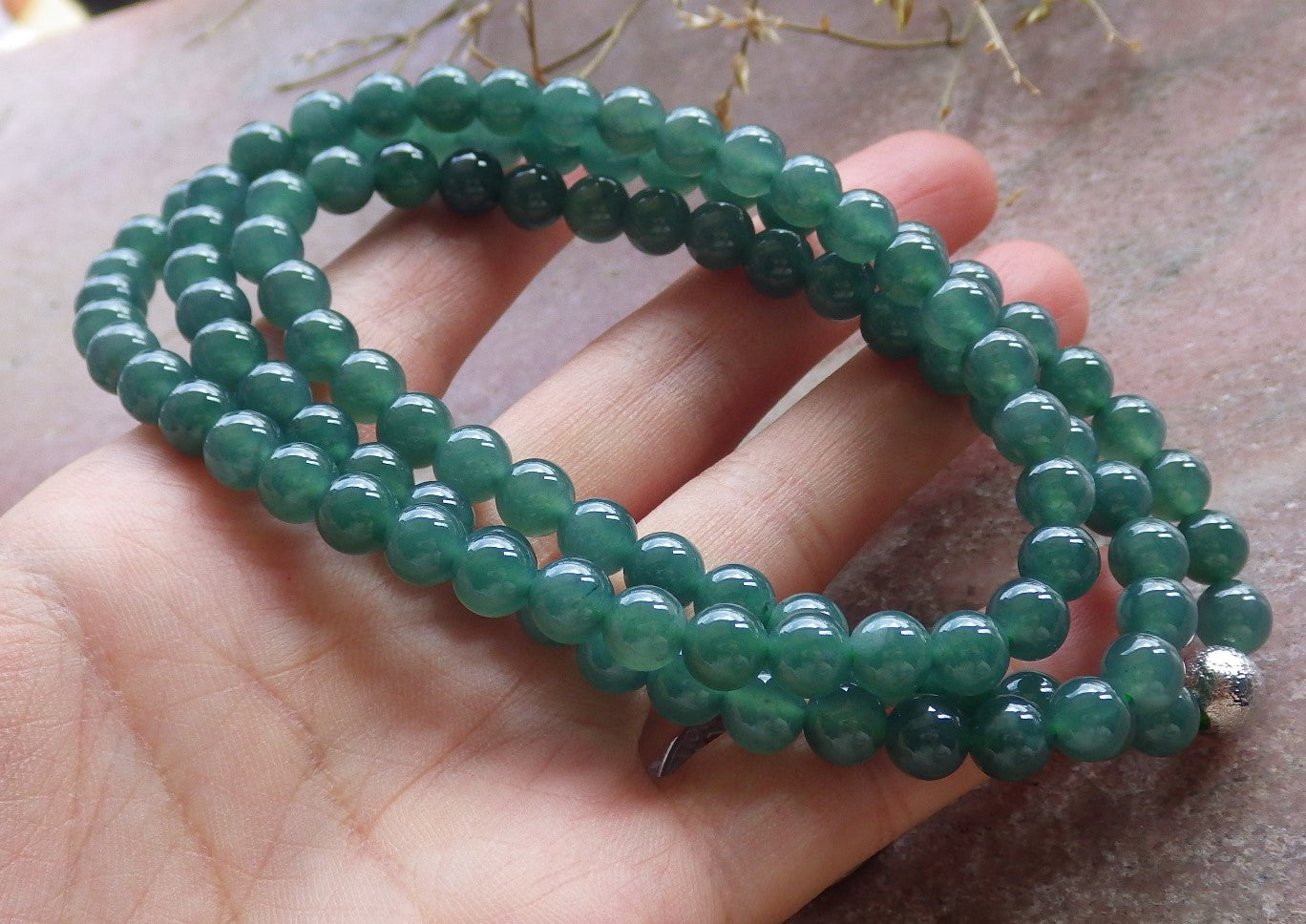 Certified Icy Green Burma 100% Natural A JADE Jadeite Bead Beads Necklace 27 inches 项链 650693 TN