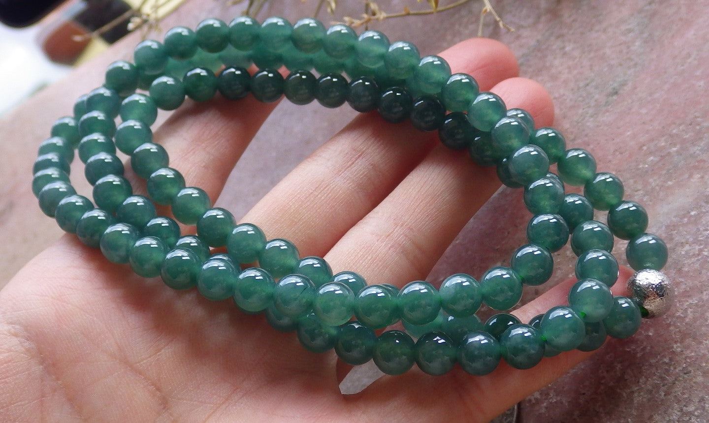 Certified Icy Green Burma 100% Natural A JADE Jadeite Bead Beads Necklace 27 inches 项链 650693 TN