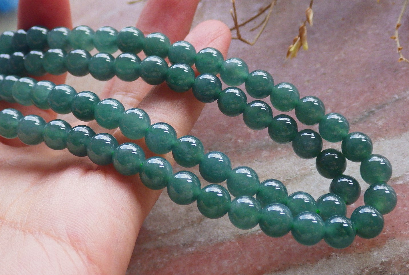 Certified Icy Green Burma 100% Natural A JADE Jadeite Bead Beads Necklace 27 inches 项链 650693 TN