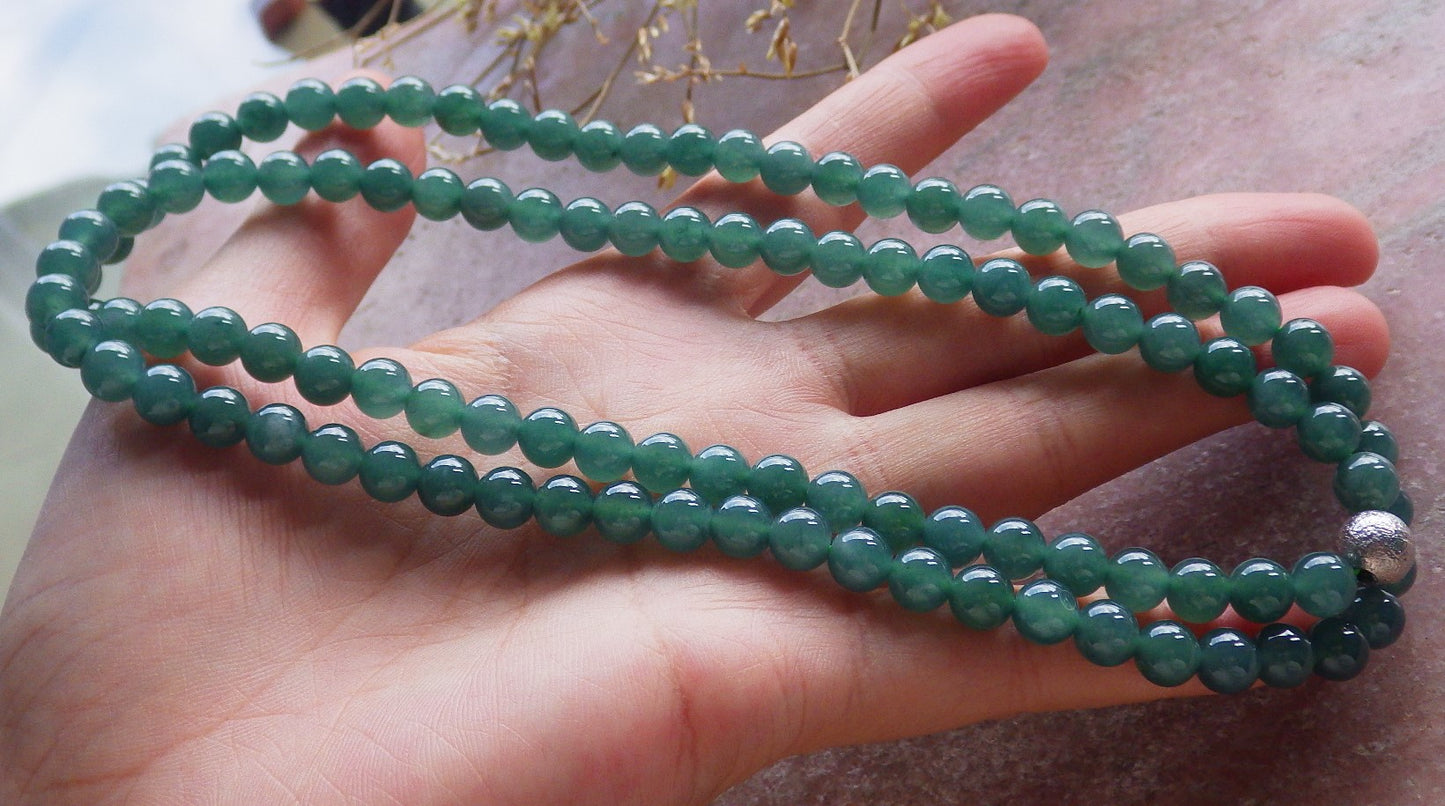 Certified Icy Green Burma 100% Natural A JADE Jadeite Bead Beads Necklace 27 inches 项链 650693 TN