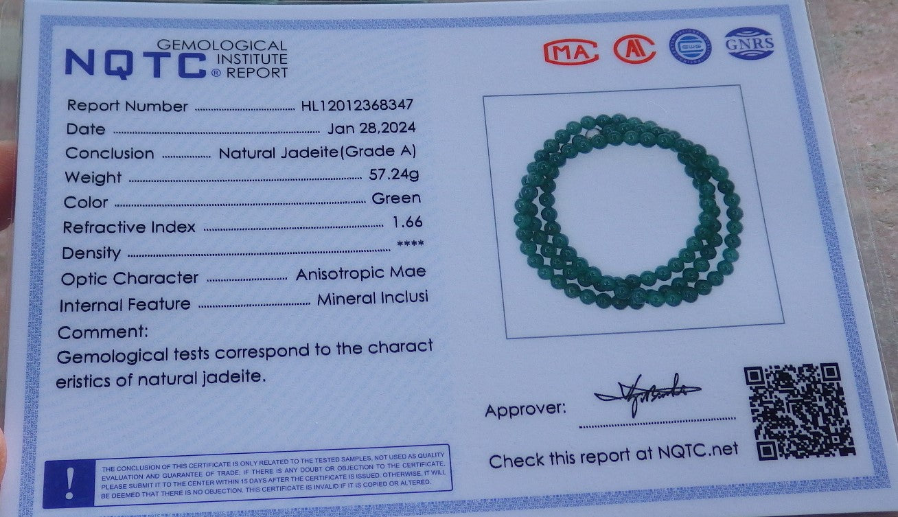 Certified Icy Green Burma 100% Natural A JADE Jadeite Bead Beads Necklace 27 inches 项链 650693 TN
