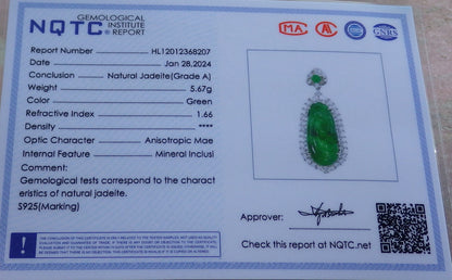 Icy Green Silver 925 Certified Burma 100% Natural A JADE Jadeite pendant Lotus Flower Ruyi Necklace 如意 650714 TN