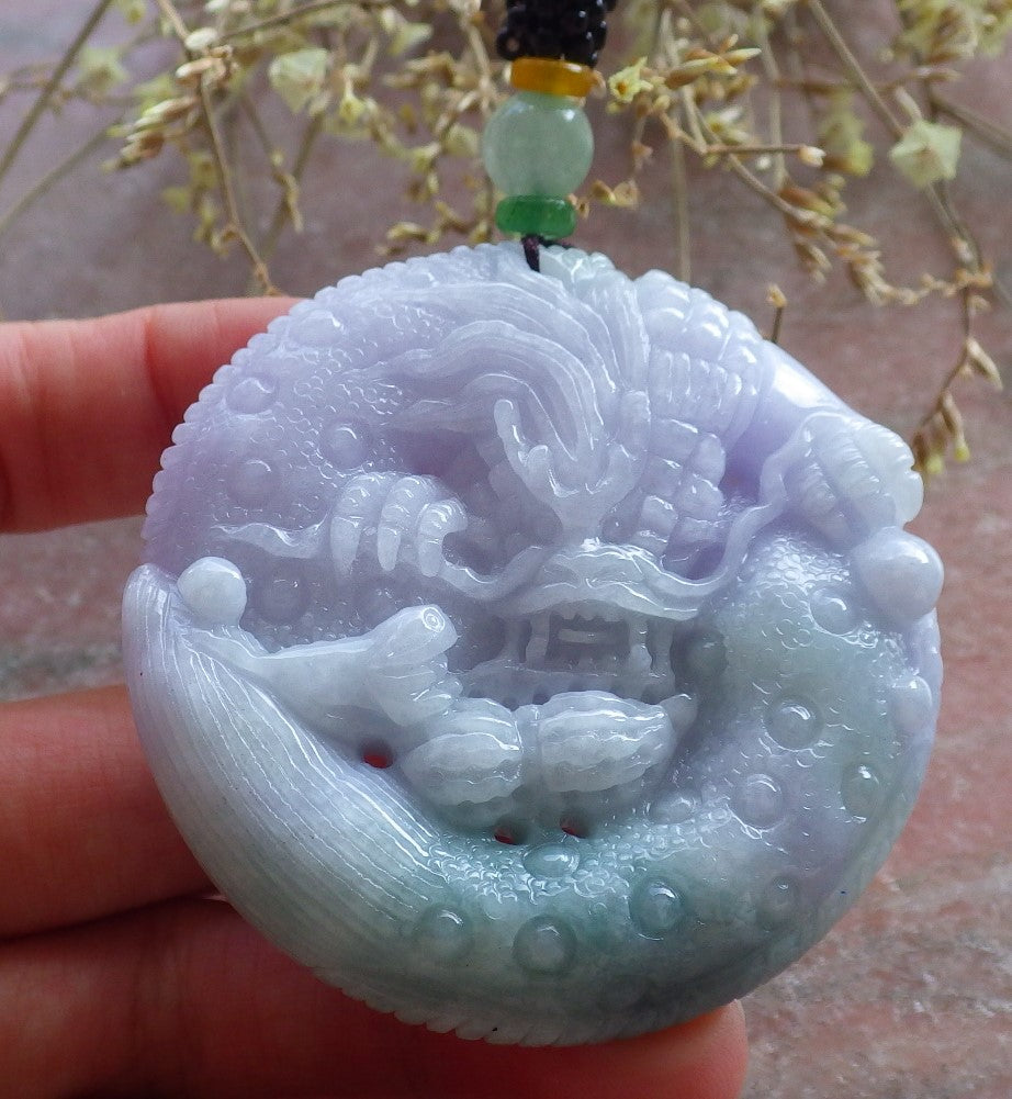 Certified Lavender Green Burma 100% Natural A Jade jadeite Pendant Dragon Mouse Rat Peanut Ruyi Necklace 望子成龙 650748 TN