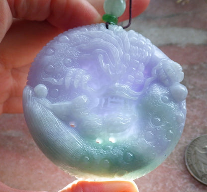 Certified Lavender Green Burma 100% Natural A Jade jadeite Pendant Dragon Mouse Rat Peanut Ruyi Necklace 望子成龙 650748 TN