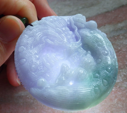 Certified Lavender Green Burma 100% Natural A Jade jadeite Pendant Dragon Mouse Rat Peanut Ruyi Necklace 望子成龙 650748 TN