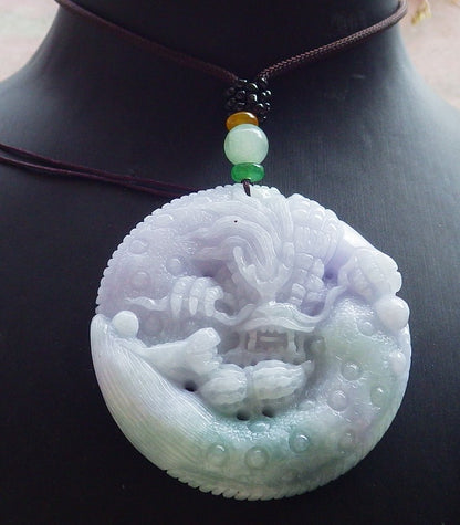 Certified Lavender Green Burma 100% Natural A Jade jadeite Pendant Dragon Mouse Rat Peanut Ruyi Necklace 望子成龙 650748 TN